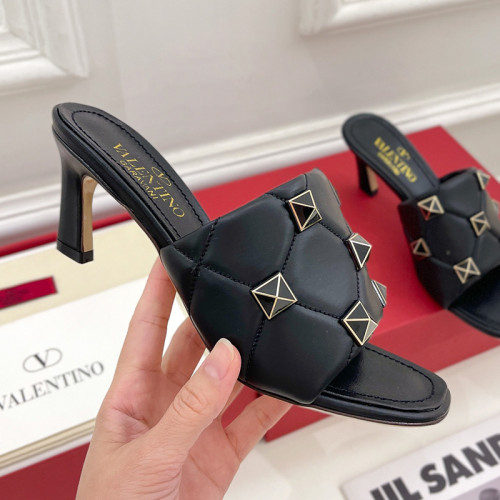 Valentino Women Shoes Mule Flip Flop Sandals ROMAN STUD SLIDE SANDAL IN QUILTED NAPPA with Original Box Luxury Brand 6.5cm Heel Design