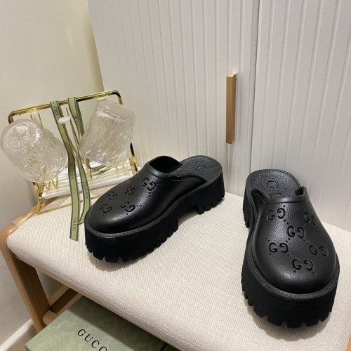 Gucci Womens Shoes Sandals Slides Slippers Luxury Brand Women's platform perforated G sandal ‎663577 JFB00 1000 with Original Box