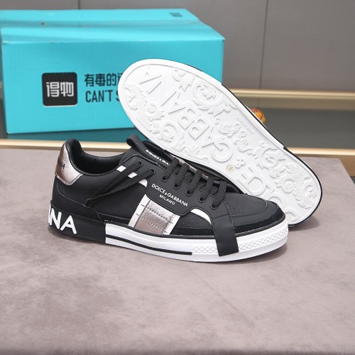 Dolce & Gabbana Mens Shoes Sneakers Rubber Sole Luxury Brand Calfskin 2.Zero custom sneakers with contrasting details with Original Box