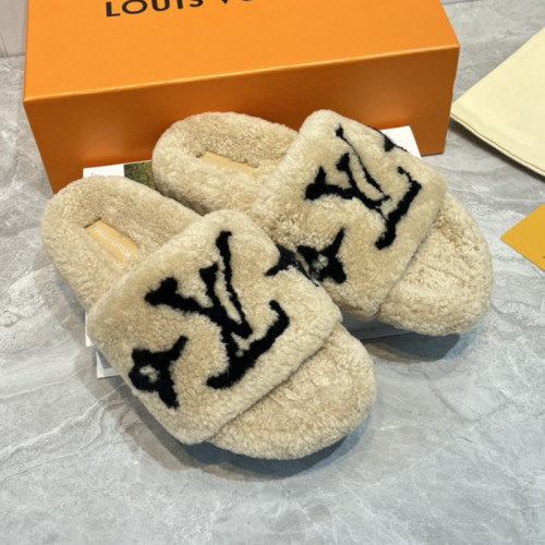 Louis Vuitton Womens Shoes Slide Slippers for Winter Wool Fabric Luxury Brand Designer PASEO FLAT COMFORT MULE with Original Box