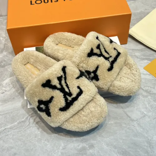 Louis Vuitton Womens Shoes Slide Slippers for Winter Wool Fabric Luxury Brand Designer PASEO FLAT COMFORT MULE with Original Box