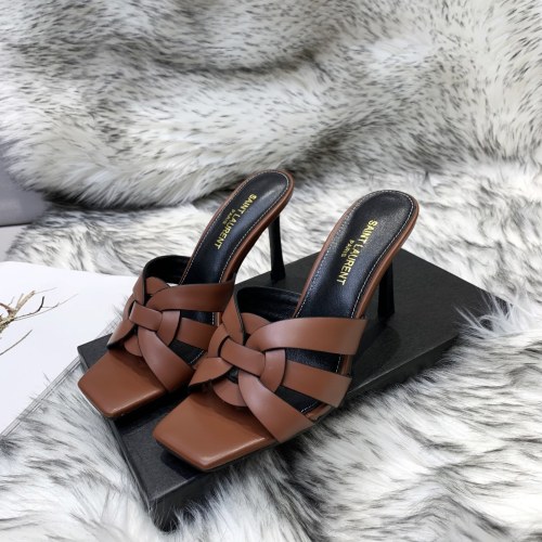 Saint Laurent YSL Womens Shoes TRIBUTE HEELED MULES IN SMOOTH LEATHER 9CM
