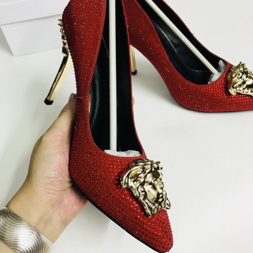 Versace Brand Womens Sandals Shoes Leather Big Size LA MEDUSA PATENT SAFETY PIN LEATHER PUMPS High Heel Design Luxury Brand Sandals for Women