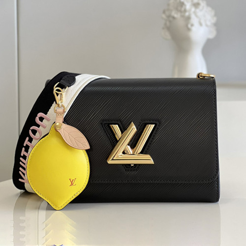 Louis Vuitton Womens Bags Shoulder Messenger Bags Luxury Brand TWIST MM Black Epi grained cowhide leather M20680 with Original Box