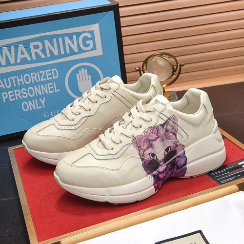 Gucci Mens Shoes Sneakers Luxury Brand Men's Rhyton leather sneaker with Original Box