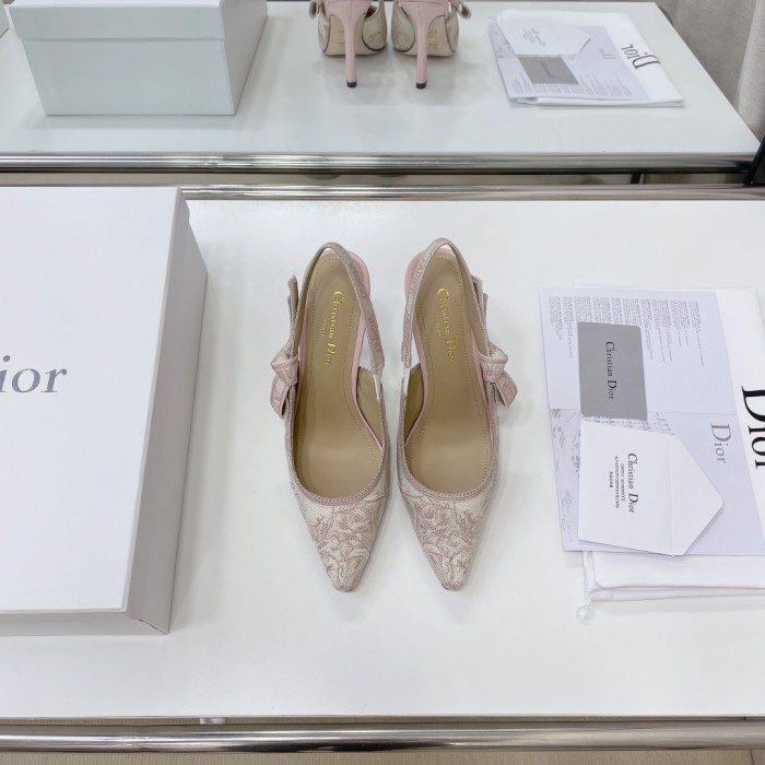 Dior Women Shoes Pumps Luxury Design Fashion Type High Heel Shoes for Wedding Style J'ADIOR SLINGBACK PUMP Cotton Embroidery with Micro Houndstooth Motif with Original Box