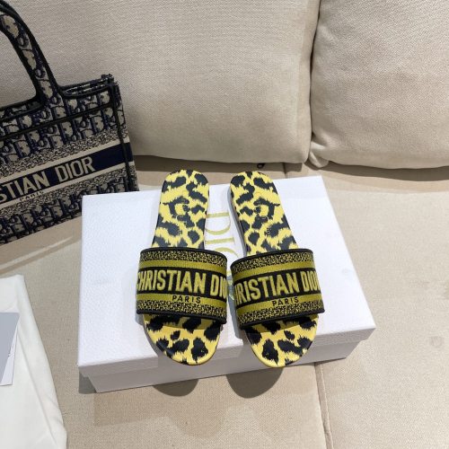 Dior Women Shoes DWAY HEELED SLIDE Embroidered Cotton Luxury Brand Womens Sandals Slippers with Original Box KCQ244ERC_S56B