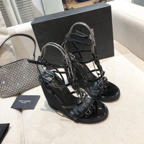 Yves Saint Laurent YSL Women Shoes Sandals Luxury Brand TRIBUTE ESPADRILLES WEDGE IN SMOOTH LEATHER with Original Box