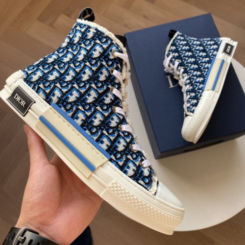 Dior Men Shoes Luxury Brand B23 High-Top Sneaker Beige, Black And Navy Blue Dior Oblique Tapestry 3SH129ZGT_H561