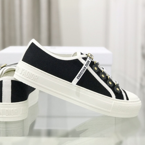 Dior Womens Shoes Fashion Sneakers WALK'N'DIOR SNEAKER Black Cotton Canvas Luxury Brand KCK177CVA_S12X with Original Box