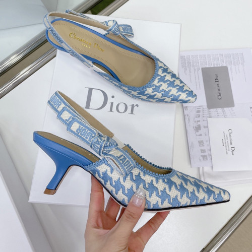 Dior Women Shoes Pumps Luxury Design Fashion Type High Heel Shoes for Wedding Style J'ADIOR SLINGBACK PUMP Cornflower Blue Cotton Embroidery with Micro Houndstooth Motif with Original Box KCP866PPE_S11N