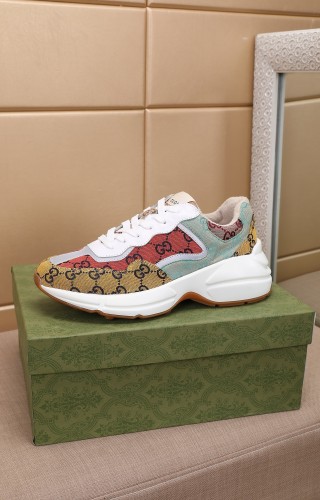 Gucci Women Shoes Women's Rhyton Gucci logo leather sneaker Luxury Brand with Original Box