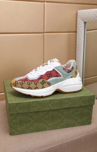 Gucci Women Shoes Women's Rhyton Gucci logo leather sneaker Luxury Brand with Original Box