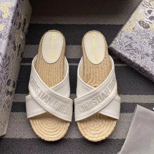 Dior Women Shoes Slippers DWAY Slides Luxury Brand Design Dior Espadrille Nude Mesh Embroidery Womens Shoes with Original Box
