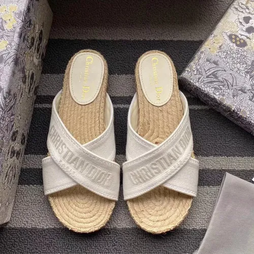 Dior Women Shoes Slippers DWAY Slides Luxury Brand Design Dior Espadrille Nude Mesh Embroidery Womens Shoes with Original Box