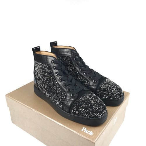 Christian Louboutin Mens Shoes Luxury Brand Red Bottom Design Louis Junior Spikes Flat with Original Box CL sneakers