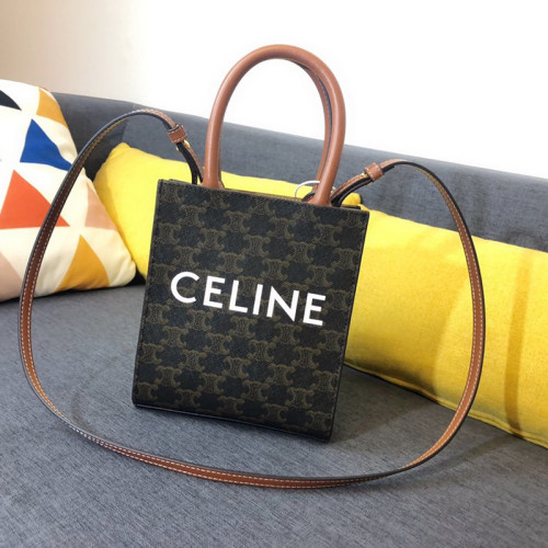 Celine Womens Bag MINI VERTICAL CABAS IN TRIOMPHE CANVAS WITH CELINE PRINT TAN 194372BZK.04LU