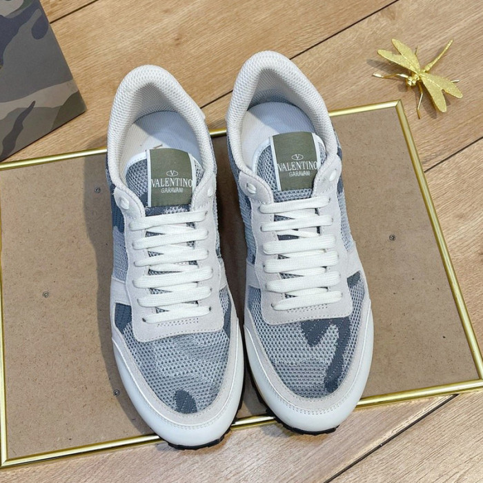 Valentino Men Shoes Fashion Design Luxury Brand ROCKRUNNER CAMOUFLAGE LAMINATED STUDDED SNEAKER with Original Box