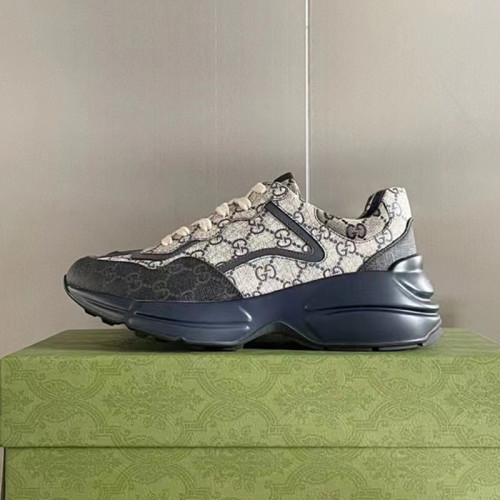 Gucci Mens Shoes Sneakers Luxury Brand Men's GG Rhyton sneaker Beige and blue GG Supreme canvas with Original Box ‎692909 UIQ20 1060