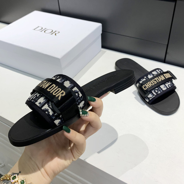Dior Womens Shoes Sandals Slippers Slide Luxury Brand DIO(R)EVOLUTION SLIDE Shiny Technical Fabric with Dior Oblique Print with Original Box