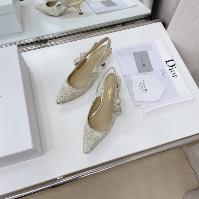 Dior Women Shoes Pumps Luxury Design Fashion Type High Heel Shoes for Wedding Style J'ADIOR SLINGBACK PUMP Cotton Embroidery with Micro Houndstooth Motif with Original Box