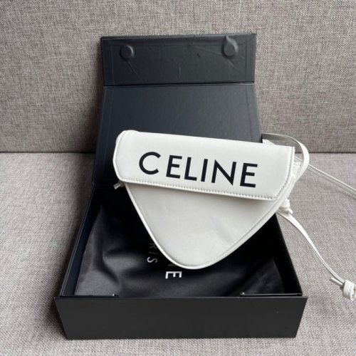 Celine Womens Bag TRIANGLE BAG IN SMOOTH CALFSKIN WITH CELINE PRINT WHITE 195903DCS.01BC