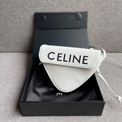 Celine Womens Bag TRIANGLE BAG IN SMOOTH CALFSKIN WITH CELINE PRINT WHITE 195903DCS.01BC