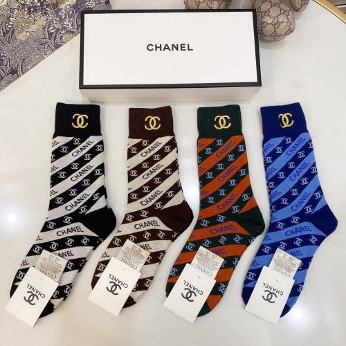 Chanel Socks 4 Pairs with Original Box Luxury Brand Breathable Chanel Sock