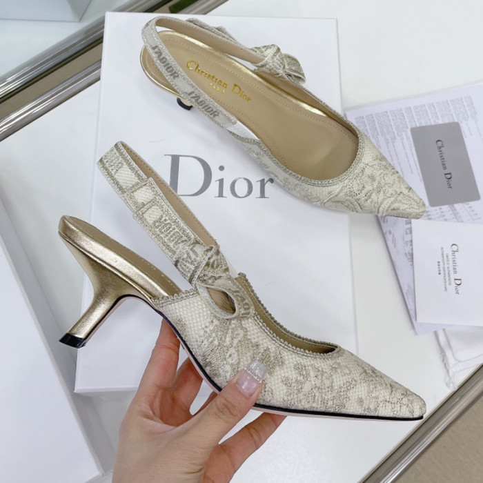 Dior Women Shoes Pumps Luxury Design Fashion Type High Heel Shoes for Wedding Style J'ADIOR SLINGBACK PUMP Cotton Embroidery with Micro Houndstooth Motif with Original Box