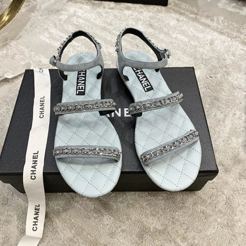 Chanel Womens Shoes Sandals Suede Calfskin