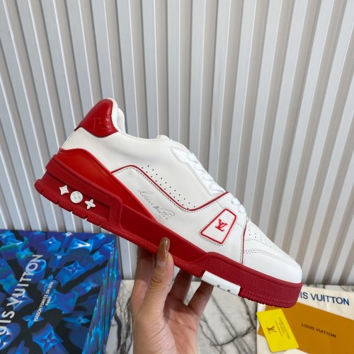 Louis Vuitton Men Shoes Fashion Design Luxury Brand LV TRAINER SNEAKER 1A8SKD Red Calf leather with Original Box
