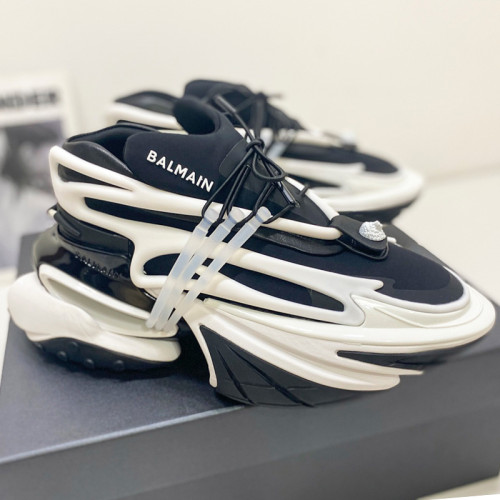 Balmain Mens Shoes Sneakers Luxury Brand Black and white leather and suede BBold low-top sneakers TN0C496LSHDEAB
