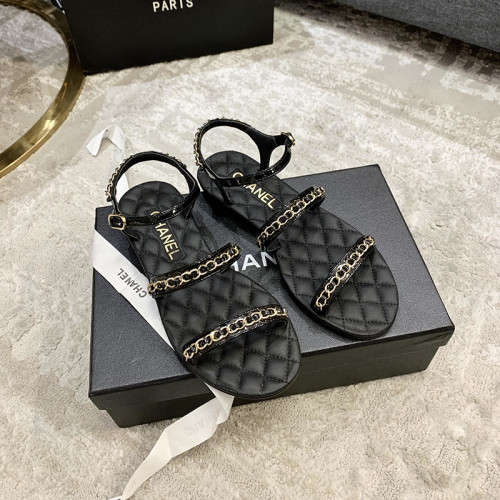 Chanel Womens Shoes Sandals Suede Calfskin
