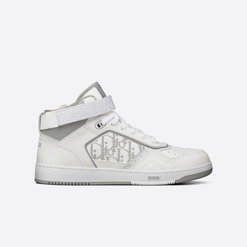 Dior Men Shoes Sneakers Luxury B27 High-Top Sneaker White And Gray Smooth Calfskin With White Dior Oblique Galaxy Leather