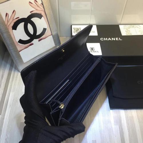 Chanel Womens Bag Wallets Clutch Luxury Brand Boy Chanel Long Flap Wallet Lambskin & Gold-Tone Metal Black A80286 Y07659 94305