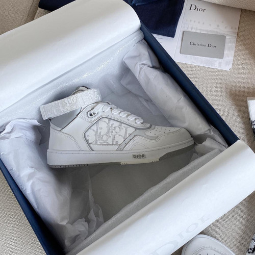 Dior Men Shoes Sneakers Luxury B27 High-Top Sneaker White And Gray Smooth Calfskin With White Dior Oblique Galaxy Leather