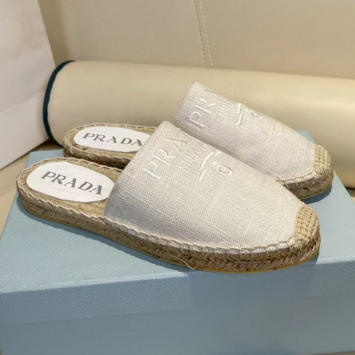 Prada Womens Shoes Casual Luxury Brand Breathable Hemp espadrilles Shoes Sandals Slippers with Original Box