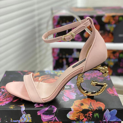 Dolce & Gabbana Womens Shoes Nappa Leather Sandals with Baroque D&G Heel 9cm