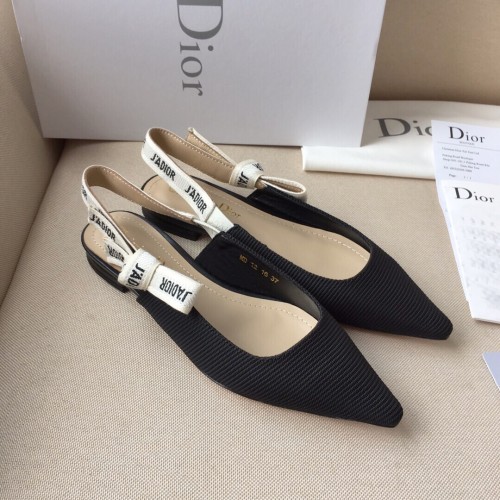 Dior Women Shoes Pumps Luxury Design Fashion Type High Heel Shoes for Wedding Style J'ADIOR SLINGBACK BALLERINA FLAT Black Technical Fabric with Original Box KCB384TFL_S900