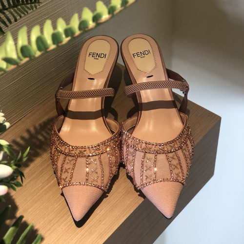 Fendi Womens Shoes Mid Heels Mules Sandals
