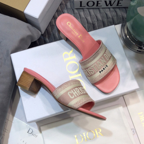 Dior Women Shoes DWAY HEELED SLIDE Embroidered Cotton Luxury Brand Womens Sandals Slippers with Original Box KCQ244ERC_S56B