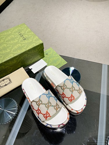 Gucci Womens Shoes Platform Slide Sandal Summer Design Luxury Brand Double GG Women Slippers with Original Box 623212 UFT00 8464