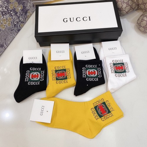 Gucci Socks 5 Pairs with Original Box Luxury Brand Breathable Gucci Sock