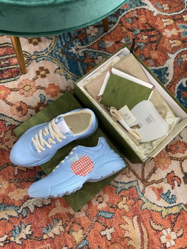 Gucci Women Shoes Women's Rhyton Gucci logo leather sneaker Luxury Brand with Original Box