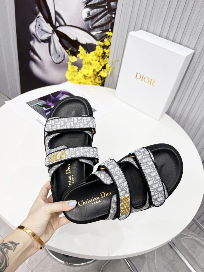 Dior Women Shoes Sandals Luxury Brand DIORACT SLIDE Multicolor Mizza Printed Technical Fabric Lambskin with Original Box KCQ719LNY_S29X