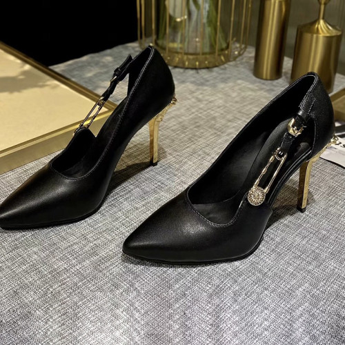Versace Brand Womens Sandals Shoes Leather Big Size LA MEDUSA PATENT SAFETY PIN LEATHER PUMPS High Heel Design Luxury Brand Sandals for Women