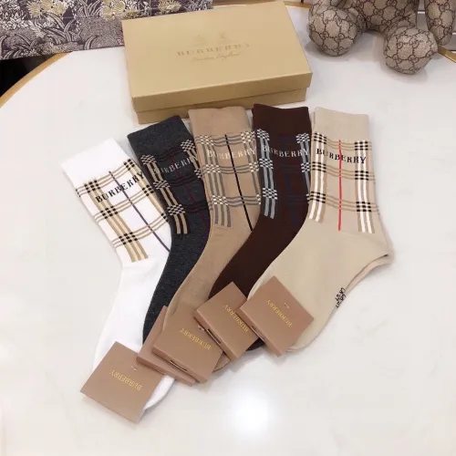Burberry Socks 5 Pairs with Original Box Luxury Brand Breathable Burberry Sock