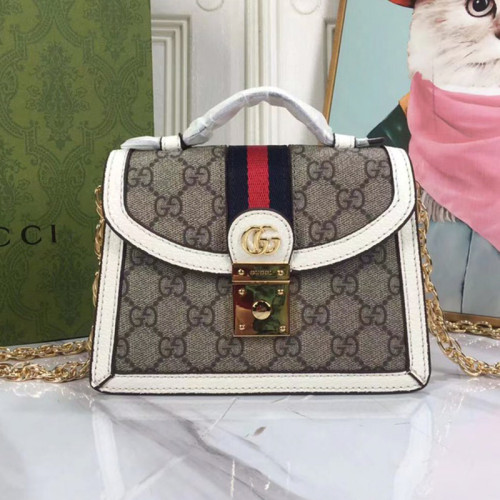 Gucci Womens Bags Shoulder Messenger Bag Luxury Brand Gucci Ophidia GG mini shoulder bag in white and white canvas with Original Box 696180 96IWG 8745