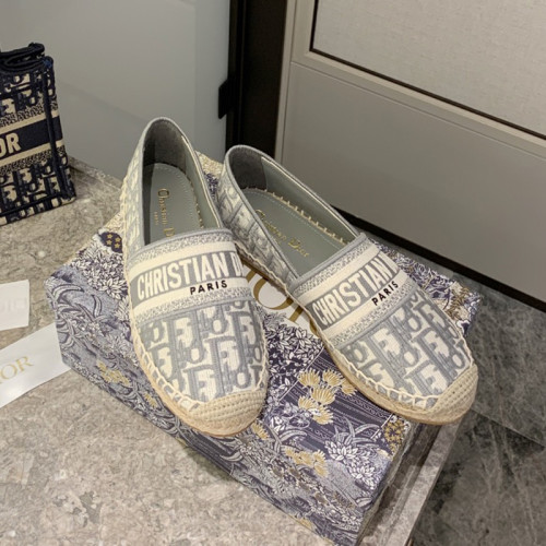 Dior Women Shoes Luxury Brand Design Dior Granville Espadrille Gray Dior Oblique Embroidered Cotton KCB585OBE_S33G