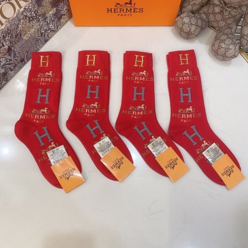 Hermes Socks 4 Pairs with Original Box Luxury Brand Breathable Hermes Sock